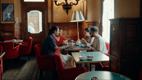 group of friends at a cafe