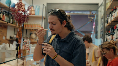 man eating gelato