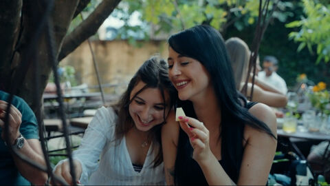 Two women laughing